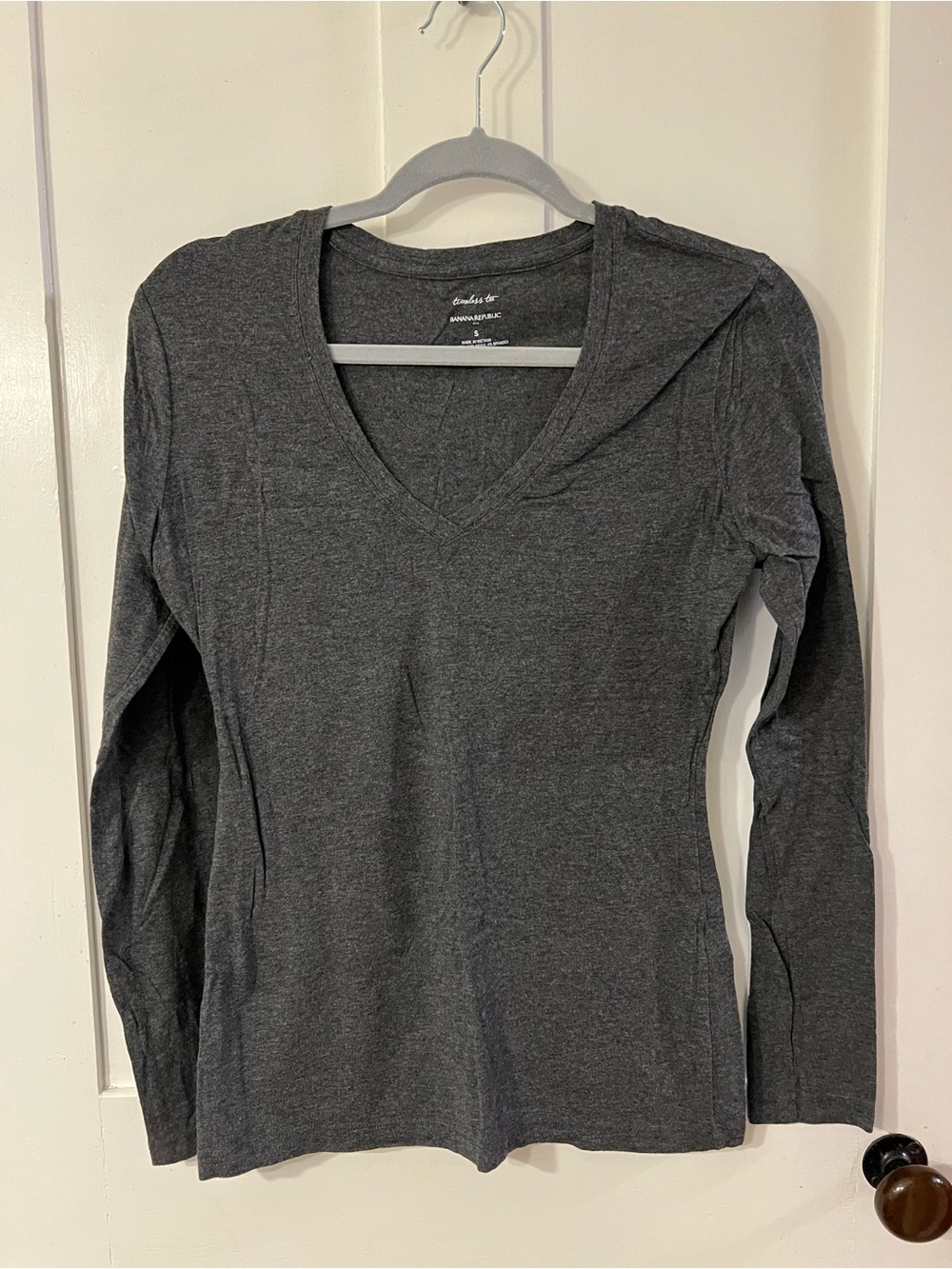 Charcoal V-Neck Long Sleeve Top